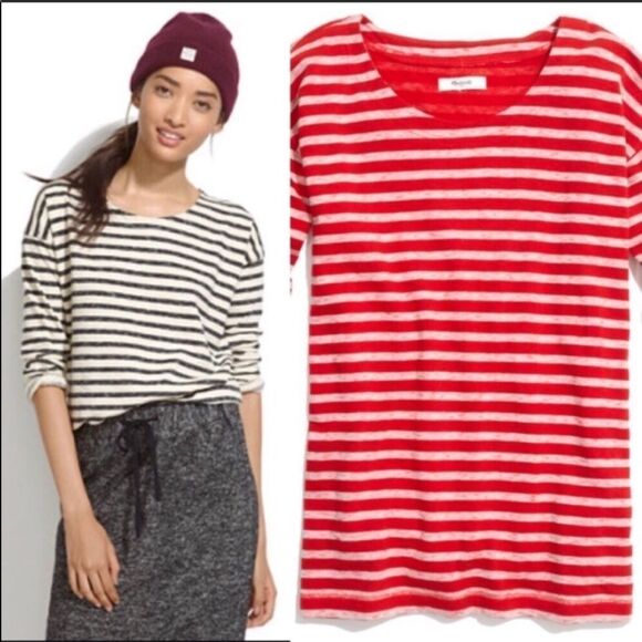 MADEWELL | Cozy Slub Red White Striped Top 3/4 Sleeve Women’s Size Small - Picture 13 of 13